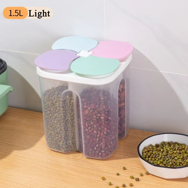 Upgrade Model Kitchen Cereals Storage Box Plastic 4 Grids Cereals Sealed Jar Food Container Moisture-proof Grain Tank