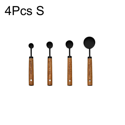 1/4/8Pcs Measuring Cup Spoon Sets Stainless Steel Wooden Handle Coffee Flour Scoop Bartending Scale Kitchen Cooking Gadget Sets
