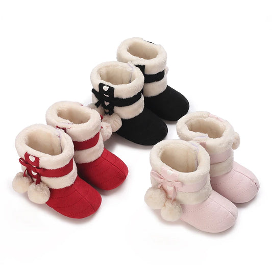 Winter Baby Cotton Shoes for Girls Plush and Thick Insulation Snow Boots Soft Soles Foot Protection Walking Shoes
