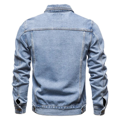 Men Denim Coat Casual Coats Turn Down Collar Full Sleeve Jackets Single Breasted Regular Pocket Button Jacket Splice Autumn