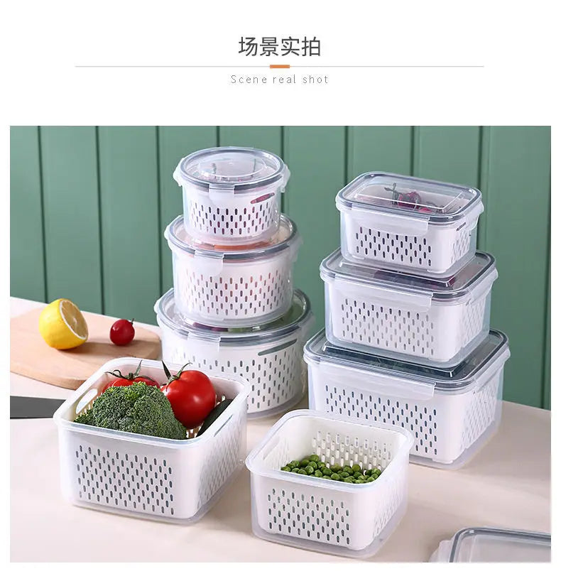 Refrigerator Storage Box Fridge Organizer Fresh Vegetable Fruit Boxes Drain Basket Storage Containers Pantry Kitchen Organizer
