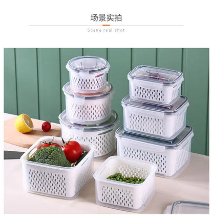 Refrigerator Storage Box Fridge Organizer Fresh Vegetable Fruit Boxes Drain Basket Storage Containers Pantry Kitchen Organizer