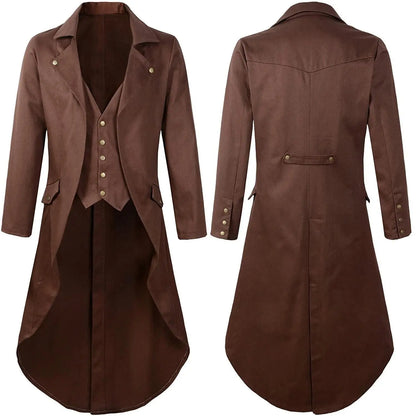Mens Gothic Tail Coat Black Steampunk Victorian Coat for Men