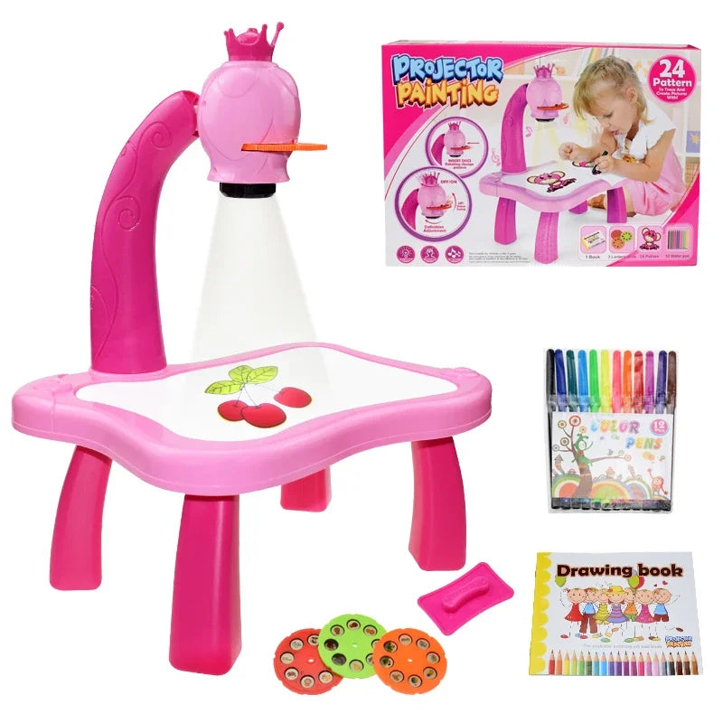 Kids Painting Board Desk Arts Crafts Educational Learning Paint Tools Toy for Girl,Children Led Projector Art Drawing Table Toys