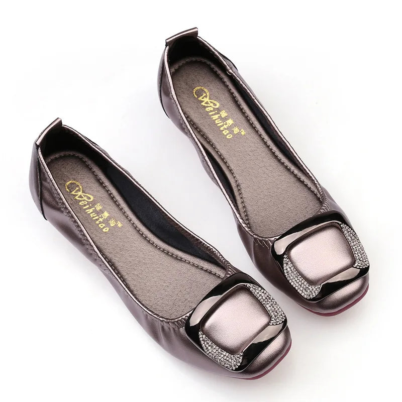 Shallow Mouth Shoes Woman Square Toe Autumn Soft Female Footwear Casual Sneaker All-Match New Cute Fall Moccasin Dres