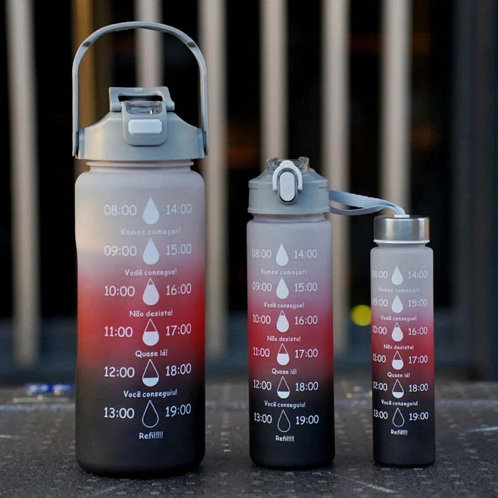 3PCS Leakproof Water Bottles with Times to Drink and Straw Motivational Drinking Sports Water Bottle for Fitness Gym Outdoor