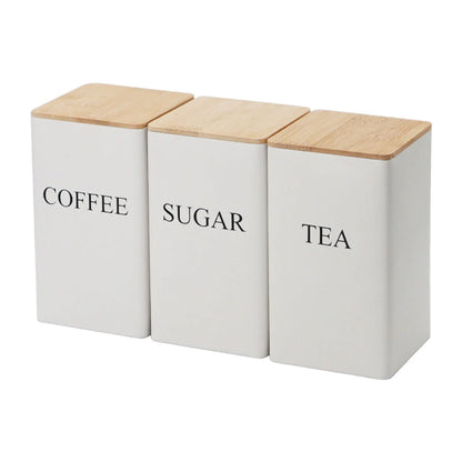 3Pcs Coffee Bean Storage Bottle with Bamboo Lid Simple Style Tea Coffee Sugar Storage Jar Tea Can Kitchen Storage & Organization