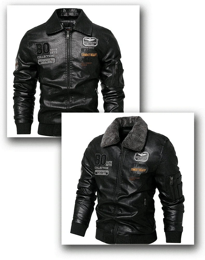 Men's Leather Jacket Fashion High-Quality Detachable Fur Collar Autumn And Winter Thick Coat Original Embroidered Men Clothing