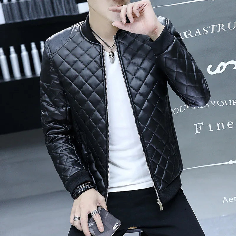 Men's Motorcycle Leather Coat Mens Clothes Slim Fit Casual Leather Jackets Trendy Mens Jackets Fashion Vintage Leather Coats