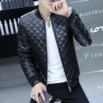 Men's Motorcycle Leather Coat Mens Clothes Slim Fit Casual Leather Jackets Trendy Mens Jackets Fashion Vintage Leather Coats