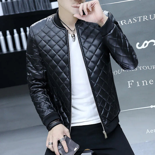 Men's Motorcycle Leather Coat Mens Clothes Slim Fit Casual Leather Jackets Trendy Mens Jackets Fashion Vintage Leather Coats