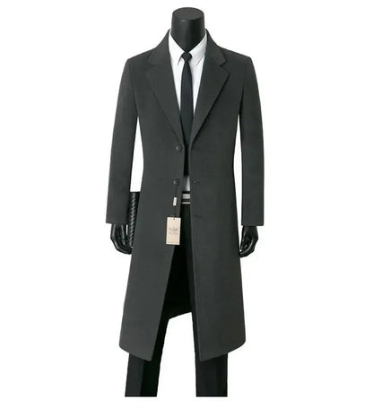 Men's Medium Length Woolen Coat, Business Casual  Warm Windbreaker, Suit Collar, Dad, Autumn, Winter