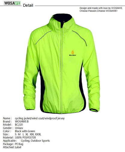 WOLFBIKE Windproof Cycling Jacket Jersey Vest Wind Coat Windbreaker Jacket Outdoor Sportswear Reflective Water Repellent