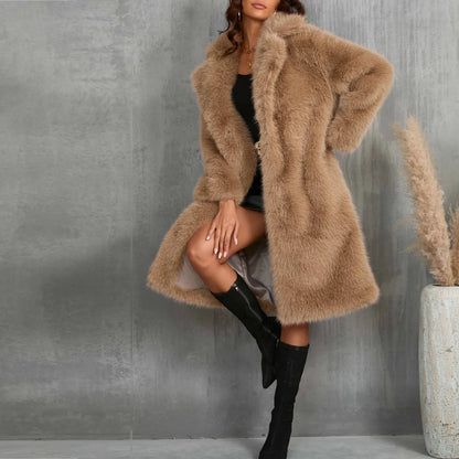 Women's Faux Mid-Length Thickened Ouwear Fashion Comfortable Suit Collar Coat Top Plush Warm Coat Elegant Bohemian Styles Wear