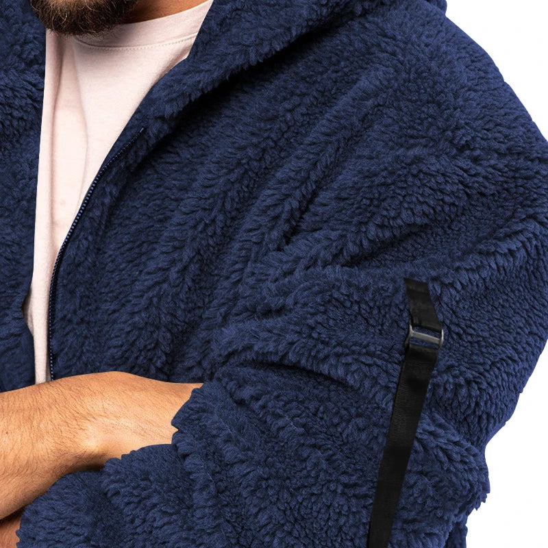 2024 American Style Heavy Coat Men's Winter Jacket Double-sided Fleece Warm Windbreaker Casual Sports Hooded Coat Bomber Jacket