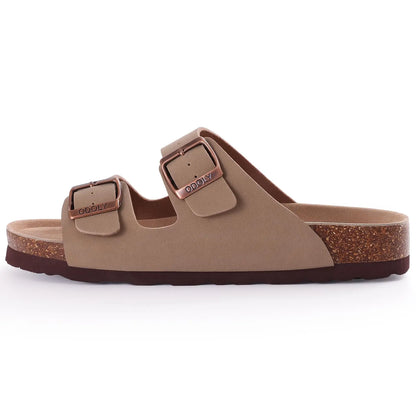 Crestar Classic Women's Cork Slippers Fashion Double Buckle Outdoor Beach Sandal Cork Footbed Leather Sandals Unisex Clogs Shoes