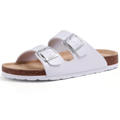 Crestar Classic Women's Cork Slippers Fashion Double Buckle Outdoor Beach Sandal Cork Footbed Leather Sandals Unisex Clogs Shoes