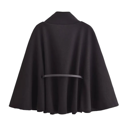 Women's Spring Fashion Cloak with Belt Simple Batwing Sleeves Adjustable Waist Strap Elegant Coat for Ladies