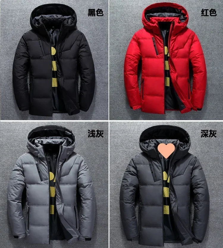 Men's Coat Windproof White Duck Down Jacket Men Winter Removable Cap Parkas Solid Color Outdoor Casual Hooded Overcoat Clothes