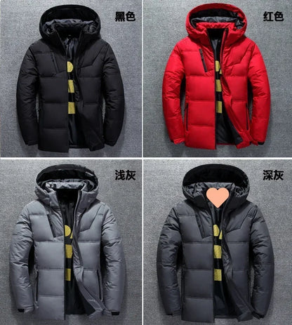 Men's Coat Windproof White Duck Down Jacket Men Winter Removable Cap Parkas Solid Color Outdoor Casual Hooded Overcoat Clothes