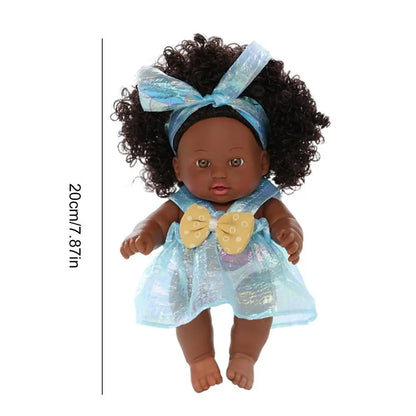 Black Baby Doll 20cm African Black Reborn Girl Doll with Dress Realistic Baby Doll For Kids Silicone Small Toys birthday Gift