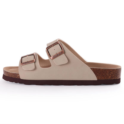 Crestar Classic Women's Cork Slippers Fashion Double Buckle Outdoor Beach Sandal Cork Footbed Leather Sandals Unisex Clogs Shoes
