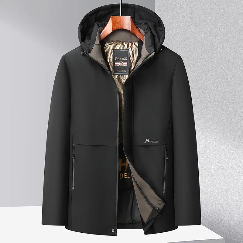 Men Winter Thick Warm Parka Coat Fleece Inside Male Solid Color Hooded Thick Jacket  Men's Middle Long Coat Size