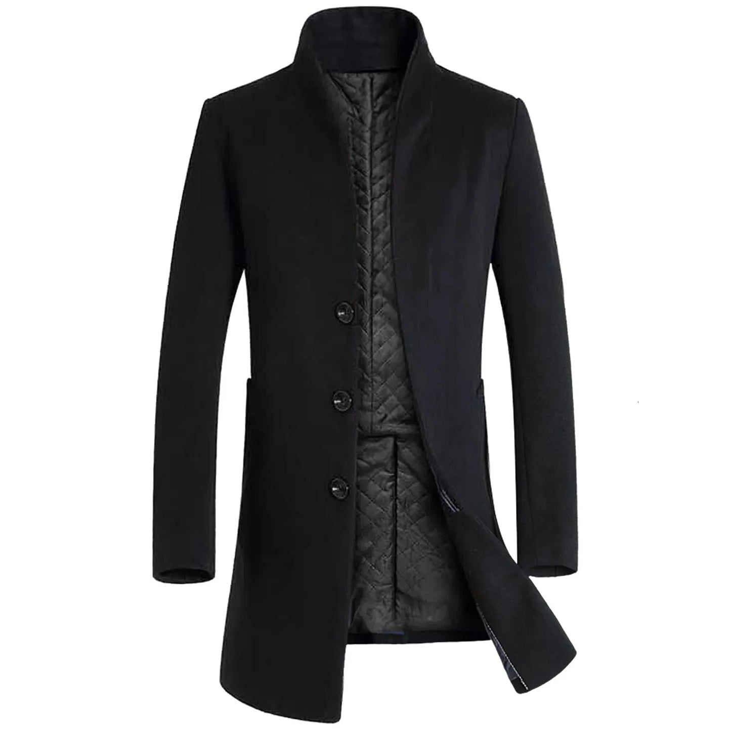 Men Coat Autumn Winter Mid-Length Trench Jackets Casual Solid Single Breasted Long Sleeve Lapel Collar Overcoat Male Slim Jacket