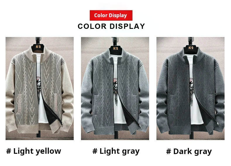2025 Men's Knitted Sweater Coat Autumn Winter New Fashion Cashmere Padded Warm Casual