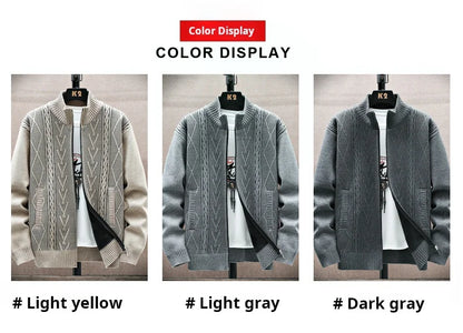 2025 Men's Knitted Sweater Coat Autumn Winter New Fashion Cashmere Padded Warm Casual