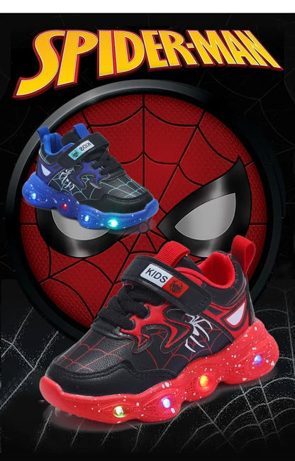 Disney Children's Led Light Shoes Fashion Aoger Spiderman Boys Sneakers Girls Cartton Casual Shoes Breathable Kids Sport Shoes