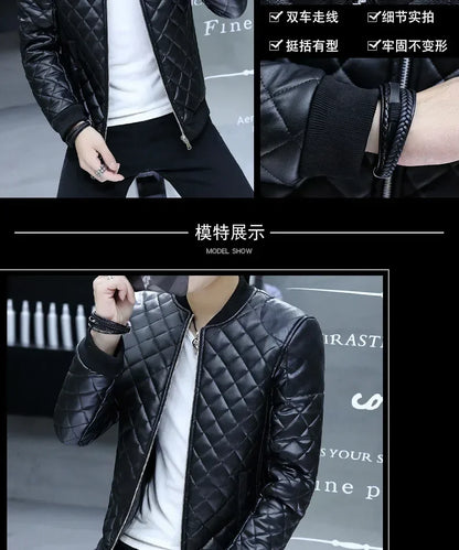 Men's Motorcycle Leather Coat Mens Clothes Slim Fit Casual Leather Jackets Trendy Mens Jackets Fashion Vintage Leather Coats