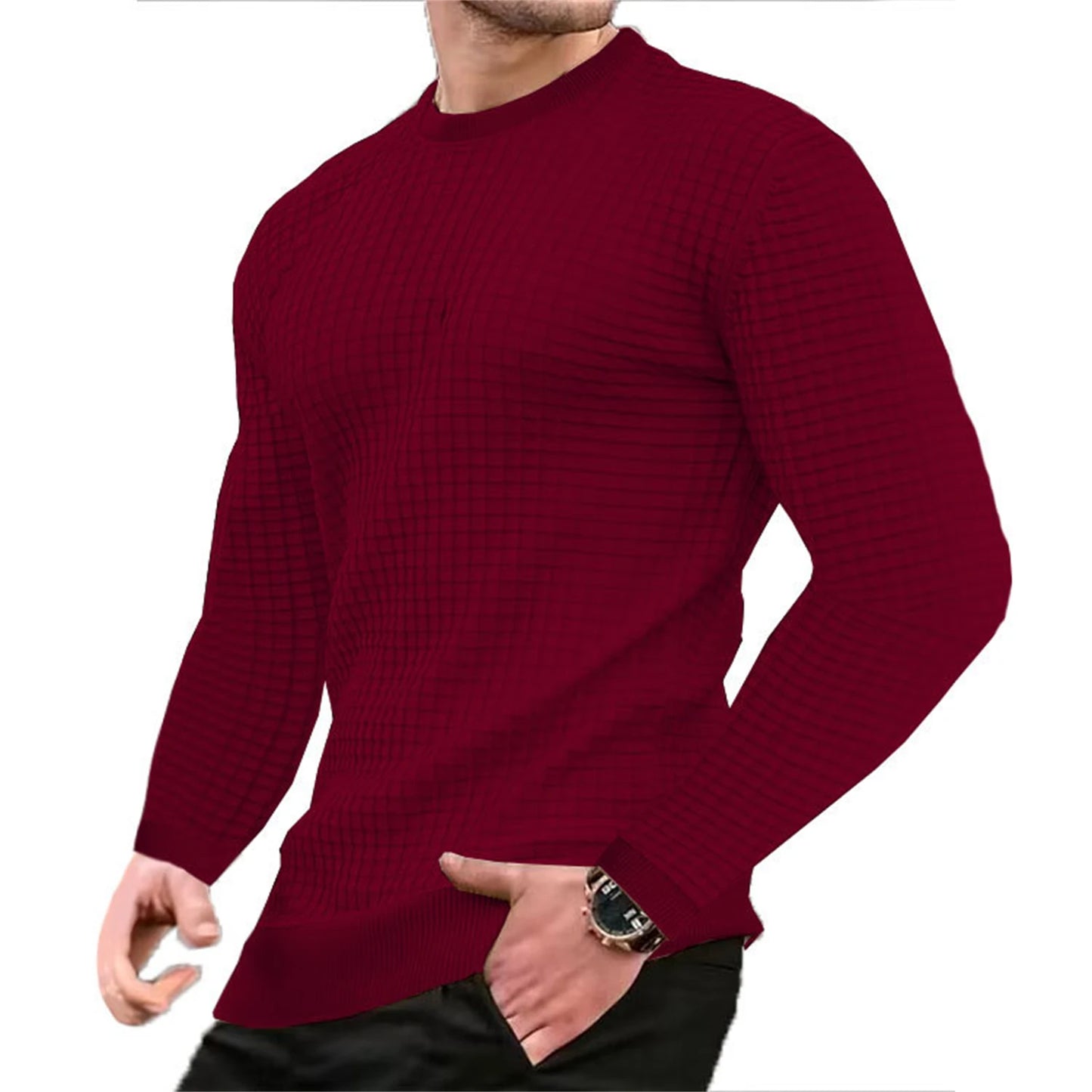 Men's coat fashion small check Waffle youth round neck jacquard check hoodie