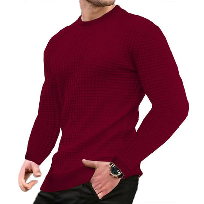Men's coat fashion small check Waffle youth round neck jacquard check hoodie