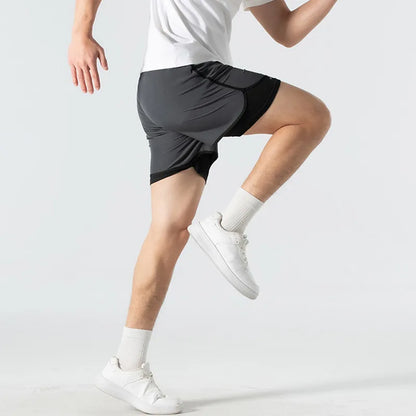UETEEY Men's Shorts 2 in 1 Sports Fitness Gym Running Workout Shorts Hidden Pocket Quick Drying Cycling Jogging Men Short Pants