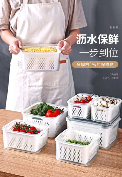 Refrigerator Storage Box Fridge Organizer Fresh Vegetable Fruit Boxes Drain Basket Storage Containers Pantry Kitchen Organizer