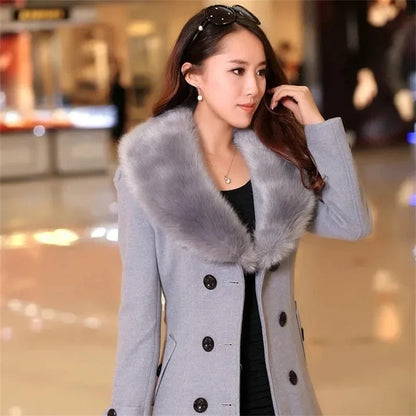 Korean Fashion Women Casual Loose Woolen Coat Elegant and Chic Solid Outerwear Long Overcoat with Belted Female Warm Cloak