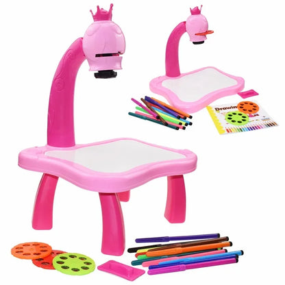 Kids Painting Board Desk Arts Crafts Educational Learning Paint Tools Toy for Girl,Children Led Projector Art Drawing Table Toys