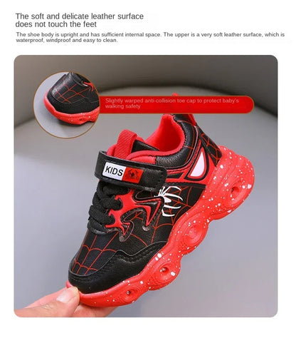 Disney Children's Led Light Shoes Fashion Aoger Spiderman Boys Sneakers Girls Cartton Casual Shoes Breathable Kids Sport Shoes