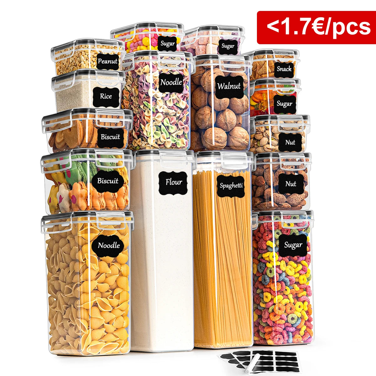 Kitchen Storage Container with Lid Airtight Set of 16 Set 2.8 L / 2.0 L / 1.4 L / 0.8 L/0.52L/0.32L/0.24L  BPA Free