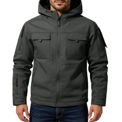Mens workwear jacket loose fit hooded windbreaker outdoor casual streetwear stylish waterproof trekking coat rugged fashion