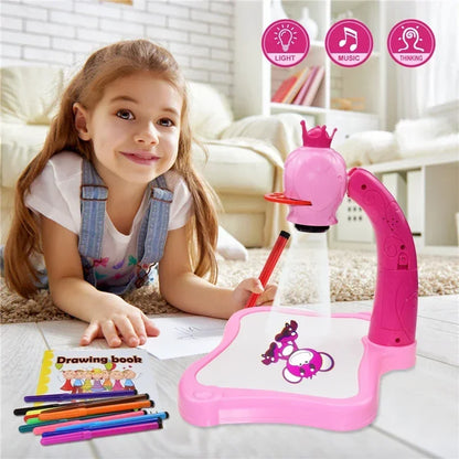 Kids Painting Board Desk Arts Crafts Educational Learning Paint Tools Toy for Girl Children Led Projector Art Drawing Table Toys