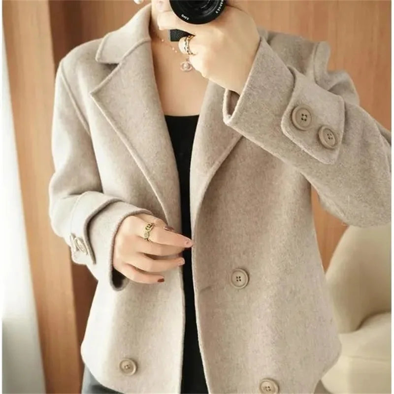 New High-End Single-Sided Woolen Coat For Women Fashion Casual Small Suit Autumn Winter Short Woolen Blending Coat Female