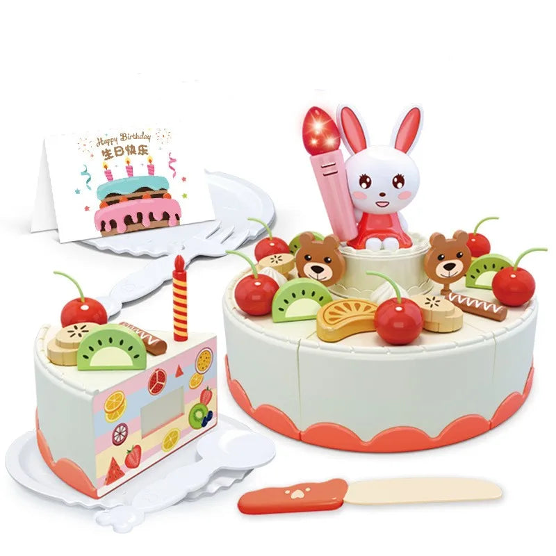 Children's Birthday Cake Toys Play Home Afternoon Tea Birthday Party Set Kitchen Toys with Light Music Early Education