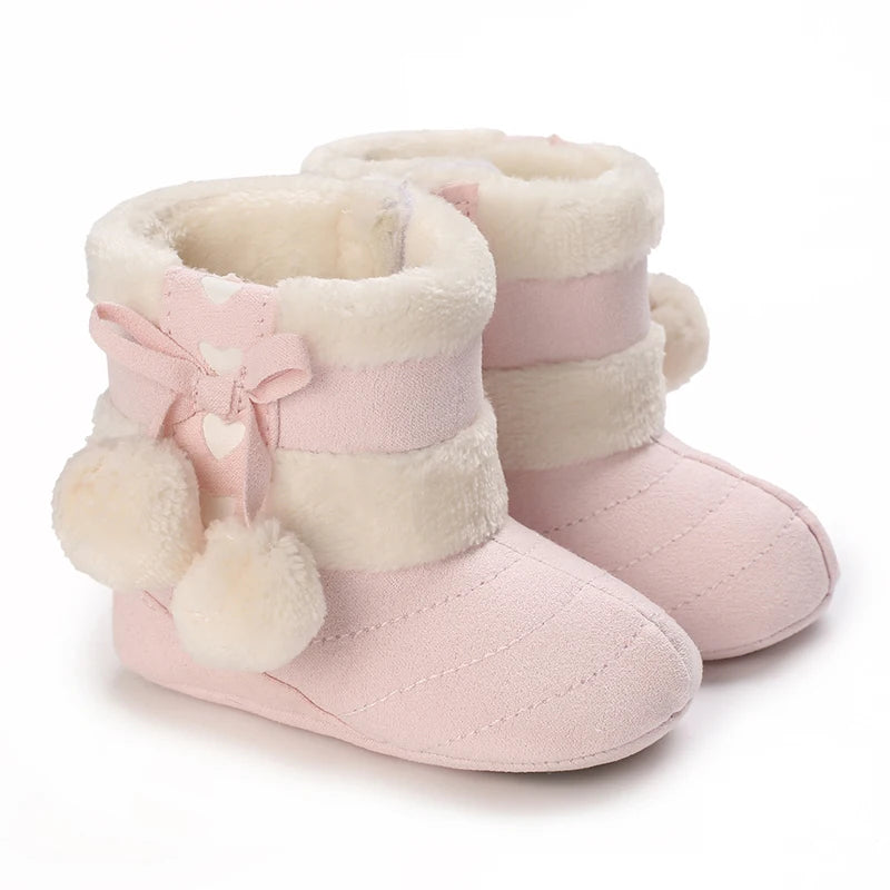Winter Baby Cotton Shoes for Girls Plush and Thick Insulation Snow Boots Soft Soles Foot Protection Walking Shoes