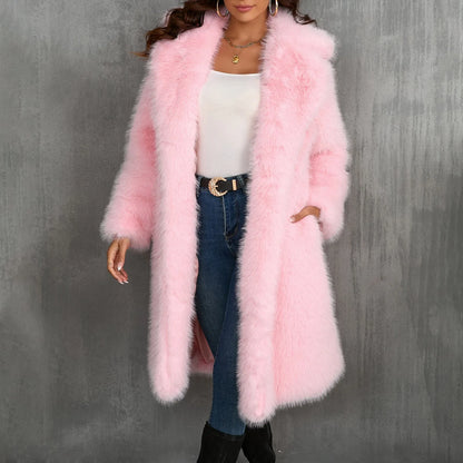 Women's Faux Mid-Length Thickened Ouwear Fashion Comfortable Suit Collar Coat Top Plush Warm Coat Elegant Bohemian Styles Wear