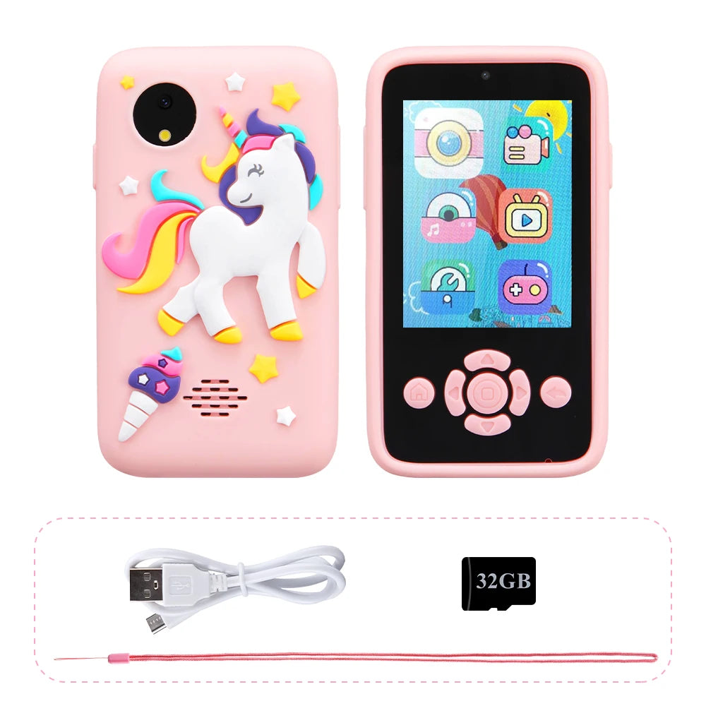 Children Phone Camera Toys Mp3 Music Player Puzzle Games Tooddler Leaning Toys for Girls Boys Age 3-10 Birthday Gifts With 32G