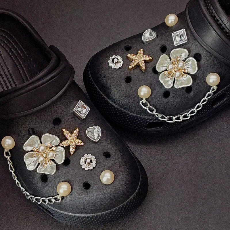 Summer Floral Starfish Shoe Charms for Crocs Garden Pins DIY Sandals Shoes Decorations Beach Slipper Accessories Party Women Set