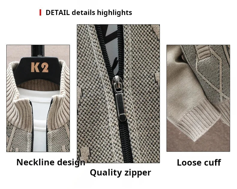 2025 Men's Knitted Sweater Coat Autumn Winter New Fashion Cashmere Padded Warm Casual