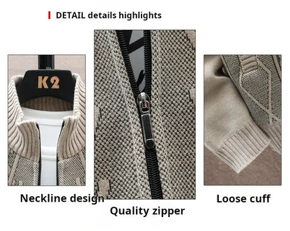 2025 Men's Knitted Sweater Coat Autumn Winter New Fashion Cashmere Padded Warm Casual